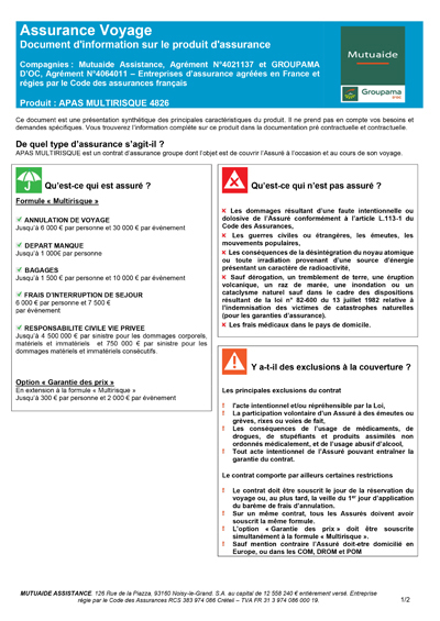 Document d'information sur le produit d'assurance voyage APAS-BTP