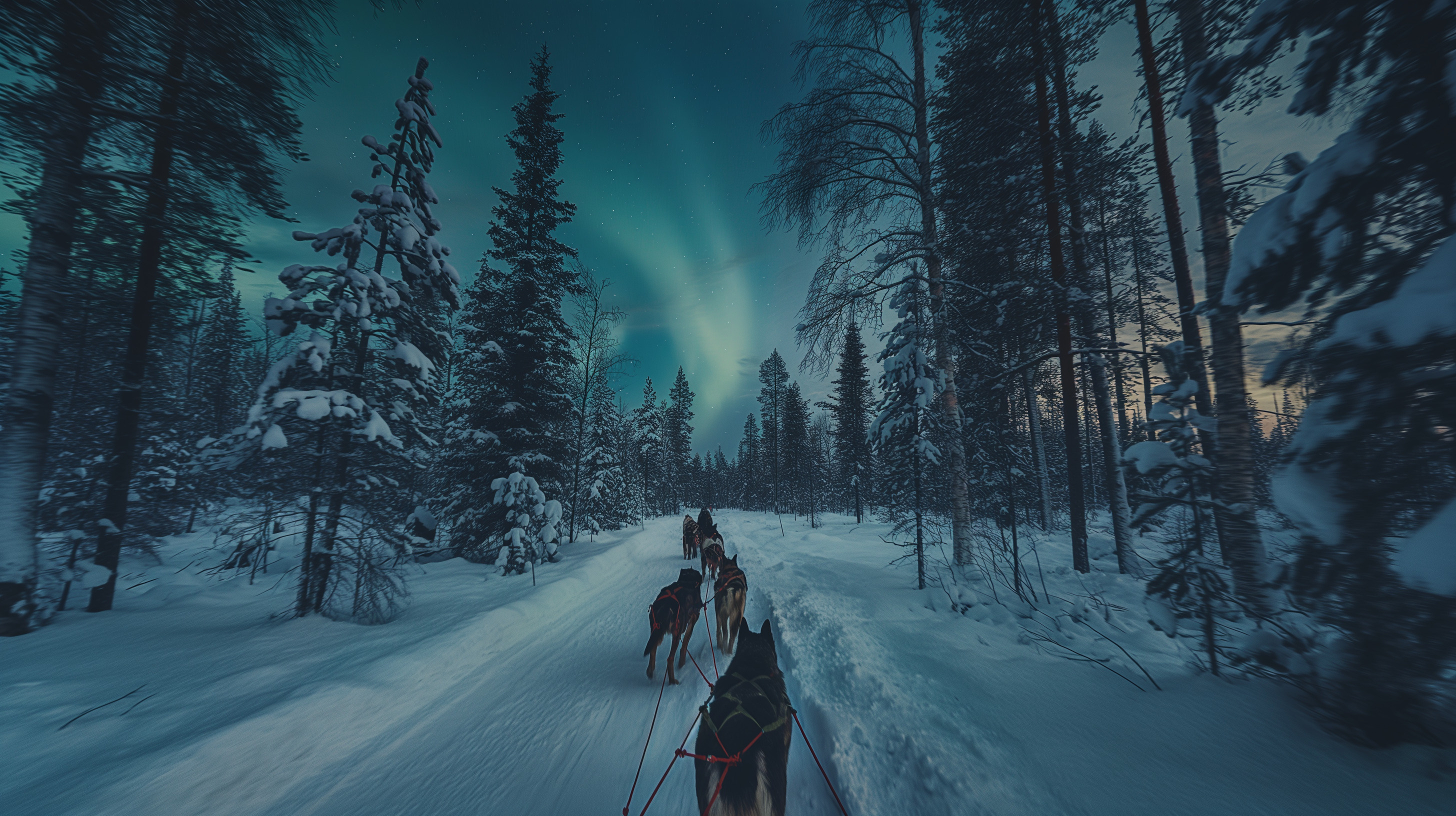 Traîneaux à chiens et aurores boréales